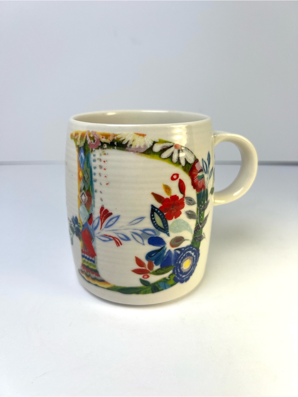 Anthropologie Starla M Hoffman Floral Initial "D" Coffee Mug Tea Cup Stoneware